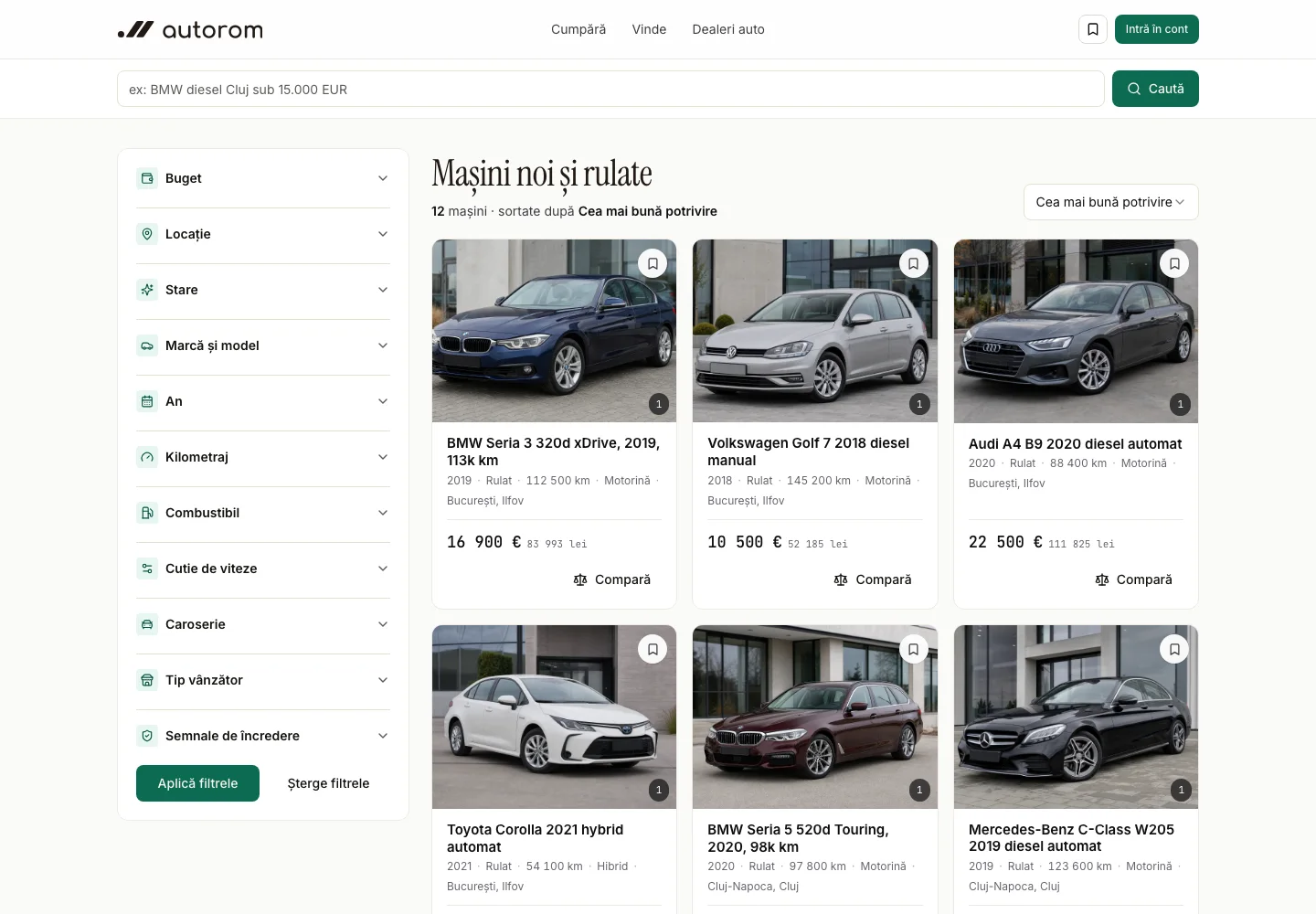 Rezultatele căutării autorom cu vehicule fotografiate